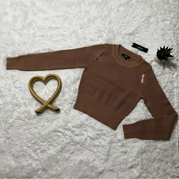 NWT LULUS Autumn Breeze Tan Cutout Pullover Sweater - Picture 2 of 9